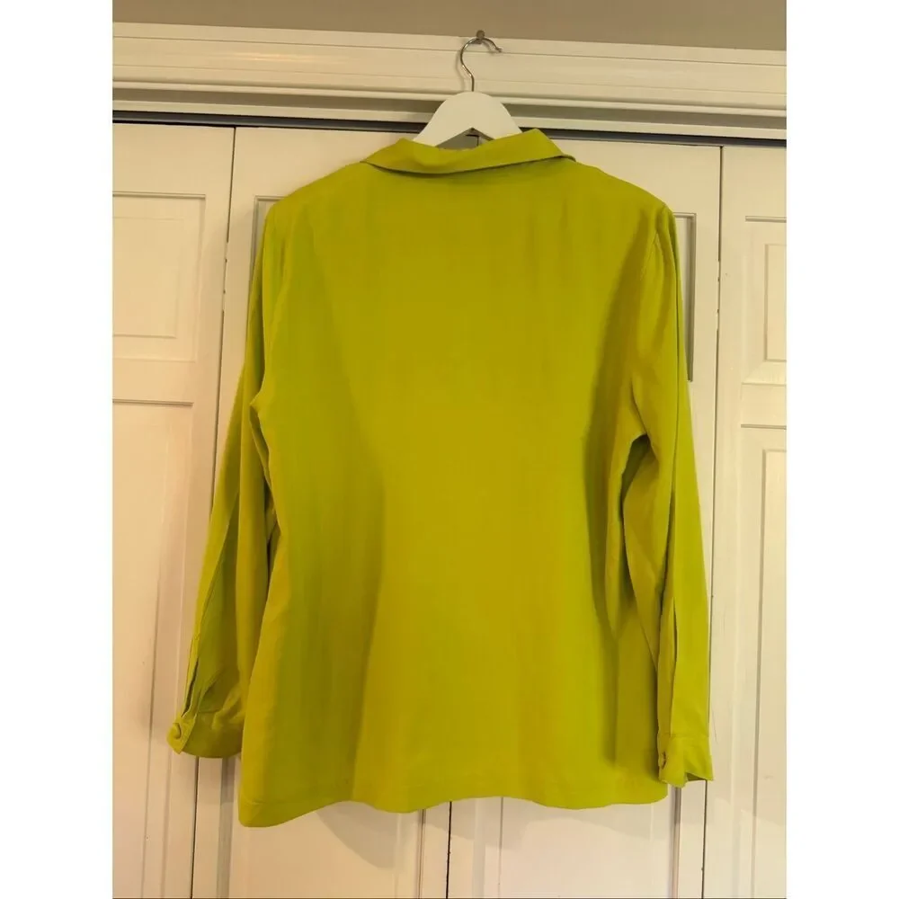 Tess Dress Vintage 100% silk neon yellow button down blouse 16 - Picture 6 of 10